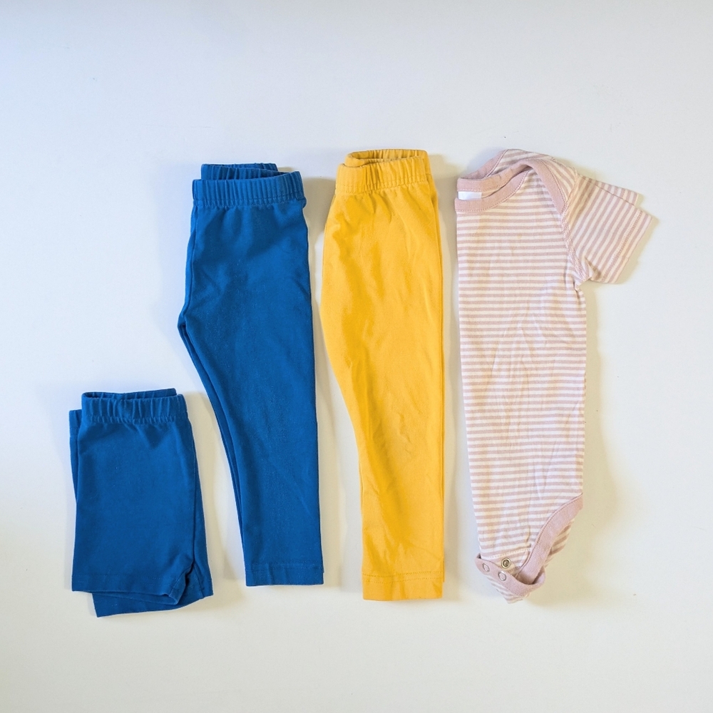6 PIECE BUNDLE!! 2T Hanna Andersson Bundle- Shorts, 3 Leggings, Onesie, Dress
